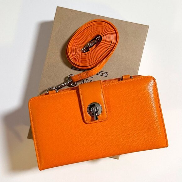 Smart Wallet/Clutch With Removable Strap in Orange - Picture 2 of 3